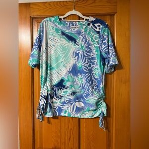 Southern Lady Teal and Navy Patterned Top